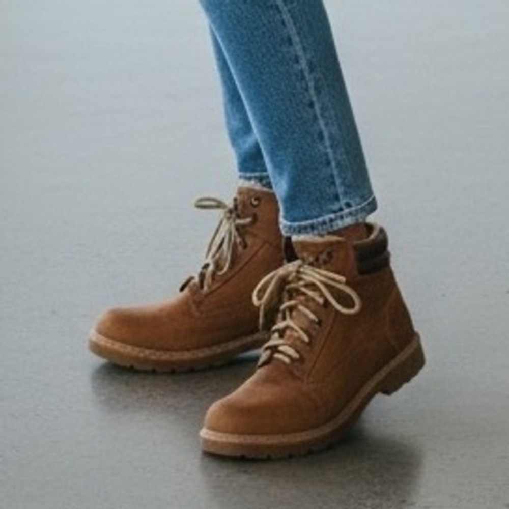 LASOCKI Women's Nubuck leather Ankle Boots Brown Lace Up Side Zip‎ Faux Fur 39